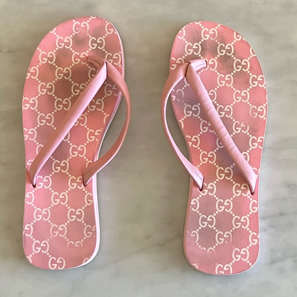 Gucci Monogram Flip Flops